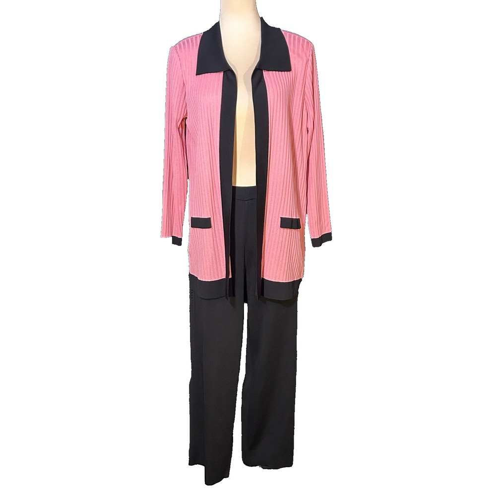 Exclusively Misook Cardigan & Pant Set Women's Pink/Black Top 1X Pant 0X Nice!